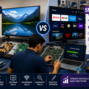 Student learning LED TV vs Smart TV Repair